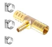 Sctihwelire Raccord cannelé en laiton pour réducteur de tuyau en T, adaptateur en T à 3 voies, 5/8 (16 mm) à 5/16 (8 mm) à 5/8 (16 mm) avec colliers de serrage en acier inoxydable, kit de réparation