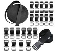 Sctmda 10M Nylon Sangle Noir 20mm 25mm Boucle Plastique Clip Sangle Clip Fermoir Sangle Clips Boucles Réglables Tri-Glide Curseur Plastique Boucle Latérale Boucle Attache Rapide pour Sac à Dos Bagages