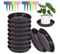 Sctmda Soucoupes Pots de Fleurs 15cm 10 Pièces Rond Coupelle Pot de Fleur Soucoupe Pot Fleur Plastique Soucoupes Plantes Plastique Dessous de Pot de Fleur avec 20 Étiquettes pour Intérieur Extérieur