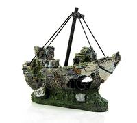 SCUDGOOD Décorations de bateau de pirate pour aquarium - Ornements en résine écologique - Épave de bateau - Grotte Betta - Décoration aquatique - Décoration d'aquarium - Amphore épave
