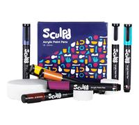 Sculpd Ensemble de stylos de peinture à l’acrylique, méditerranéen, pointes fines pour peindre poterie, bois, carton, papier, verre et autres surfaces, 8 couleurs vives pour loisirs créatifs