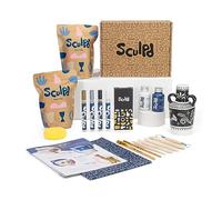 Sculpd Kit de poterie, kit de démarrage en argile séchée à l'air libre pour débutants avec ensemble de stylos de peinture acrylique, peinture acrylique, vernis imperméable, pinceaux, éponge et guide