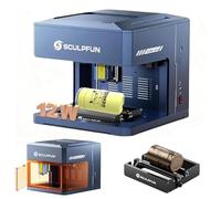 SCULPFUN iCube Ultra 12W Machine de gravure laser portable de bureau avec mini-rouleau laser rotatif RA, zone de travail entièrement fermée de 150 x 150 mm avec filtre à fumée