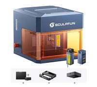 SCULPFUN iCube Ultra Deluxe Graveur laser double avec rouleau rotatif laser RA Mini, caméra iCAM, kit d'assistance pneumatique et plaque nid d'abeille, laser diode 12 W + laser infrarouge 1,2 W