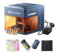 SCULPFUN iCube Ultra Machine de gravure Laser double laser à diode 12W laser rouge 1,2W, entièrement fermée avec filtre à fumée, rouleau plaque en nid d'abeille kit de pompe à air