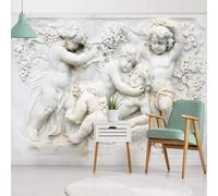 Sculpture Abstraite En Relief Tridimensionnelle Représentant Un Petit Ange Et Des Raisins 3D Papier Peint Texture Soyeuse Intissé Salle à Manger Bureau D'étude Canapé Chambre Salon TV Mur-300cm×210cm