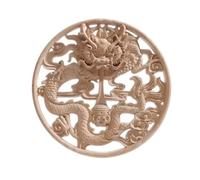 Sculpture Bois Decoration Applique Décorative Vintage En Bois Massif En Forme De Dragon Sculptée À La Main En Relief Rond À Suspendre 22cm
