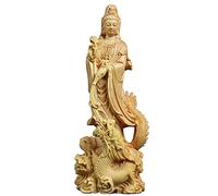 Sculpture chinoise Feng Shui, statue Guan Yin debout sur un dragon, déesse de la miséricorde Kwan Yin, sculpture chinoise Feng Shui, buis sculpté à la main, décoration bouddhiste de bouddha féminin
