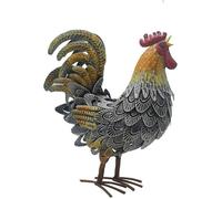 Sculpture coq gris métallisé, décoration de jardin pour terrasse, pelouse et espace extérieur