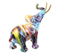 Sculpture D' éléphant D' Art de Graffiti Coloré: Statue D' éléphant Moderne Tournée Le Haut Figurine D' Feng Shui Richesse Ornement de Bureau Chanceux pour Le Bureau à