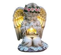 Sculpture d'ange solaire en résine - Figurine de jardin en prière avec lumières, décor extérieur imperméable | Art de cour solaire pour patio, porche, balcon, cadeau de décoration