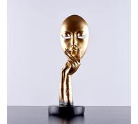 Sculpture d'art abstraite, statue de figure de visage doré pour décoration moderne dans le salon, la chambre, le bureau et le bar