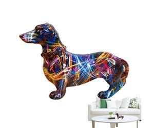 Sculpture d'art teckel - Statue peinte de teckel | Statuette de chien avec graffiti coloré, sculpture d'animal faite à la main pour la décoration de la maison, cadeau créatif pour les amoureux des