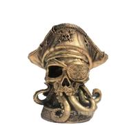 Sculpture de crâne de pirate en résine avec tentacules - Style gothique Cthulhu - Décoration d'intérieur pour bibliothèque, bureau, bar ou Halloween