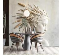 Sculpture De Déesse Grecque Et Romaine Antique, Couronnée De Laurier. Relief 3D, Papier Peint Minimaliste Et Luxueux À Motif Floral, Décoration Murale. Femme En Relief 3D, 350 X 260 Cm / 140 X 1
