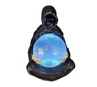 Sculpture de dieu de la mort en résine - Boule de cristal - Décoration d'Halloween - Avec chauves-souris volantes - Cadeau de collection - Boule de cristal lumineuse LED - Décoration d'intérieur