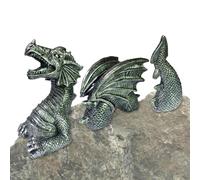 Sculpture de dragon en trois parties - Décoration de jardin gothique, figurine en résine | Statue de jardin pour l'extérieur, décoration de pelouse fantastique, design durable, style médiéval, unique