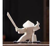 Sculpture de guerrier japonais avec design à double fonction, figurine ornementale et brûleur parfumé pratique, décoration zen pour la maison et le bureau, tons blancs