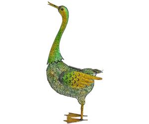 Sculpture de jardin canard animaux solaires pour extérieur grande figurine de décoration de jardin, métal vert jaune, 3x LED 3800K, LxH 40x63 cm