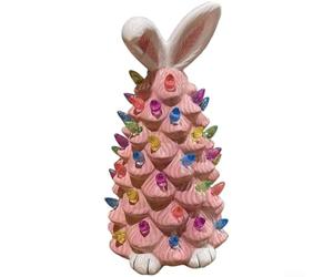 Sculpture de lapin en résine éclairée par LED conçue pour la décoration de Noël, adaptée pour les configurations de vacances en intérieur et en extérieur avec un charmant design lumineux (lièvre rose)