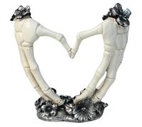 Sculpture de mains en forme de cœur pour Halloween, main de squelette, geste des doigts en forme de cœur, décoration de crâne gothique en résine de 14,5 x 15 cm, décoration de squelette pour table bas