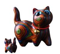 Sculpture de petit chat en bois, ornements de statuette de chat en bois, figurines en bois de chat sculptées, ornement de chat arc-en-ciel pour décoration de la maison, sculpture pour étagère