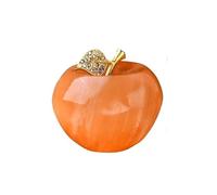 Sculpture de pomme de Noël marocaine en gypse naturel - Fabriquée à la main - Pomme décorative en cristal avec feuille dorée, décoration de vacances (pomme orange)