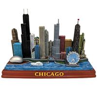 Sculpture de table d'horizon de Chicago - Scène de ville rectangulaire avec le haricot, la grande roue de la jetée marine et le bateau de rivière | Souvenir de ville venteuse pour la maison ou le