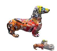 Sculpture de teckel graffiti - Figurine abstraite de chien, statue contemporaine en résine | Œuvre d'art animale élégante, décoration colorée pour salon, chambre à coucher, bibliothèque, armoire