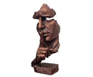 Sculpture de Visage Abstraite, Statue du penseur/Garder Le Silence/Le Silence est Une Figurine dorée pour la Maison et Le Bureau (cuivre)