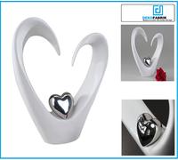 Sculpture Décorative "Cœur" En Grès Blanc Argenté Émaillé H 33Cm Grande Formano