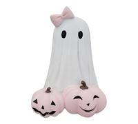 Sculpture d'Halloween, Décoration de bureau en résine avec citrouille pour Halloween, idéale pour une fête en intérieur ou une bibliothèque. (White, 25cm)