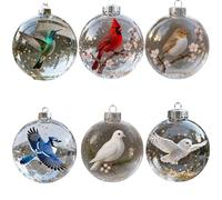 Sculpture d'oiseau naturel rond en acrylique transparent à suspendre pour sapin de Noël, décoration de maison, cadeau de vacances, boules en acrylique