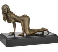 Sculpture exclusive en bronze représentant un nu féminin sur un socle en marbre noir - figure érotique coulée à la main - statue de 3 kg, 16 cm de haut, objet d'art
