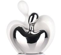 Sculpture Moderne en Céramique pour Couple - Lot de 2 Sculptures Abstraites pour Salon, Statue Blanc et Argent, Décoration d'Intérieur