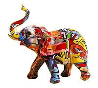 Sculpture moderne - Statue d'éléphant - 24 x 20 cm - Figurine d'éléphant - Sculpture artistique créative - Graffiti coloré - Art moderne - Décoration d'intérieur - Bibliothèque - Décoration de meuble