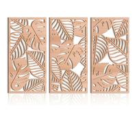 Sculpture Murale 3 Pièces en Bois Naturel - Décor Tropical Feuille de Monstera Style Boho Chic - Art Moderne Léger