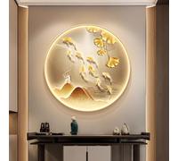 Sculpture murale 3D avec éclairage LED, décoration murale luxueuse en forme de poisson, lampe murale ronde pour salon, entrée, bureau(B,50cm)