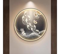 Sculpture murale 3D avec éclairage LED, décoration murale luxueuse en forme de poisson, lampe murale ronde pour salon, entrée, bureau(C,80cm)