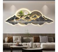 Sculpture murale 3D avec lumière LED - Décoration orientale moderne, design traditionnel en pin - Œuvre d'art à suspendre pour la décoration de la maison
