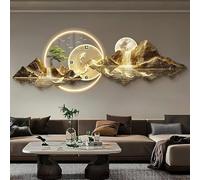 Sculpture murale 3D avec lumière LED et horloge - Paysage chinois traditionnel en métal pour salon, chambre à coucher, couloir