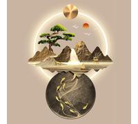 Sculpture murale 3D avec lumière LED, peinture de paysage oriental moderne pour décoration d'intérieur, lampe murale décorative