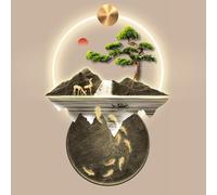 Sculpture murale 3D avec lumière LED, peinture de paysage oriental moderne pour décoration d'intérieur, lampe murale décorative
