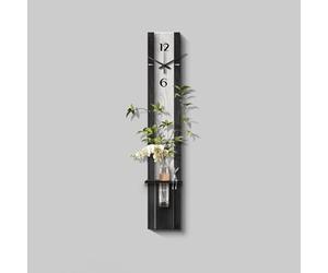 Sculpture Murale 3D Grès Texturé，Éclairage LED Horloge Vase Intégré Style Luxueux Déco Entrée Salon(C,25 * 150CM9.9 * 59.1IN)
