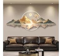 Sculpture murale 3D « Montagne Dorée », grand relief paysager sans cadre, statue en acrylique et porcelaine cristalline, idéale pour le salon et la chambre LED Light,150 * 55CM)