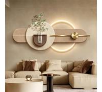 Sculpture murale circulaire en grès - Art mural de style minimaliste - Décoration murale abstraite 3D avec éclairage intégré et verdure - Convient aux couloirs et aux salons (L, 40 x 100 cm / 15,7 x 3