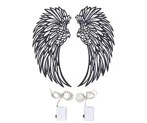 Sculpture murale en forme d’ailes, décoration murale creuse en métal, art mural en fer résistant à la rouille avec lumières LED pour la chambre à coucher, le salon, le jardin et le (Double face noir