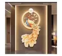 Sculpture murale en forme de paon 3D - Décoration murale en métal avec lumière LED pour salon et bureau - Décoration murale lumineuse