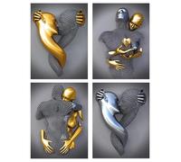 Sculpture murale en métal - Motif : personnage d'art moderne - Amour romantique - Effet 3D - Noir et blanc - Effet doré - Décoration d'intérieur - Poster imprimé - Sans cadre (style 1,30 x 40 cm x 4)
