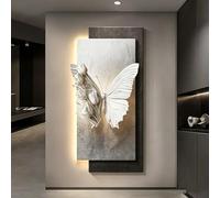 Sculpture murale papillon 3D, décoration murale en grès avec éclairage LED intégré (alimentation secteur incluse), conçue pour une fixation verticale, convient aux salons (C, 60 x 120 cm / 23,6 x 47,2